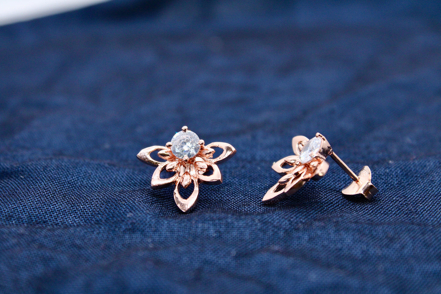 Trendy Sterling Silver Diamond Earring Rose Gold