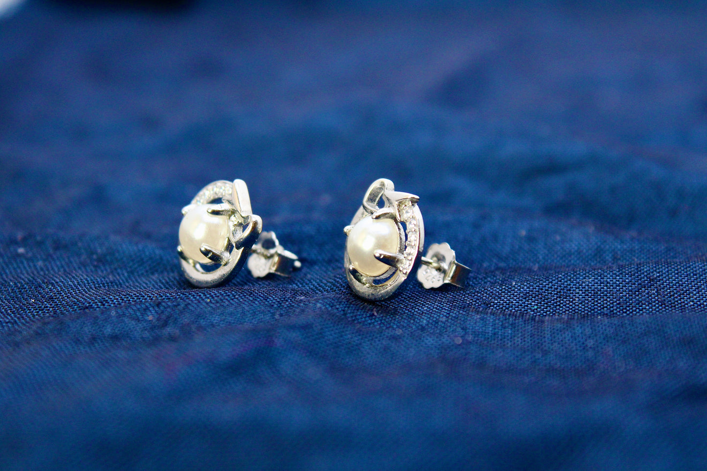 Pearl Stone Heart Earring Sterling Silver