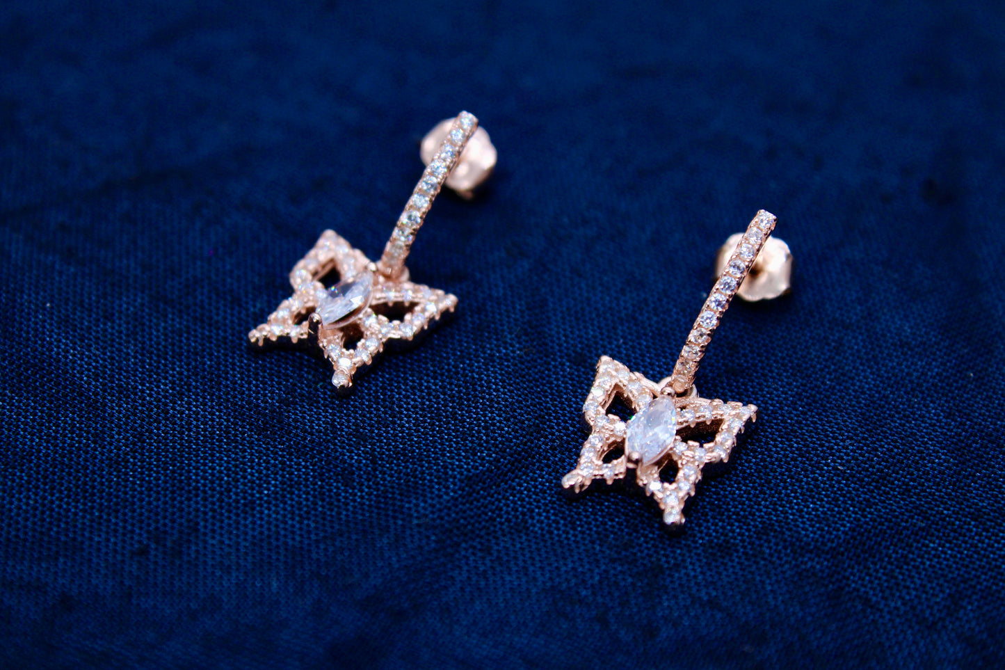Butterfly Diamond Earrings Sterling Silver in Rose Gold