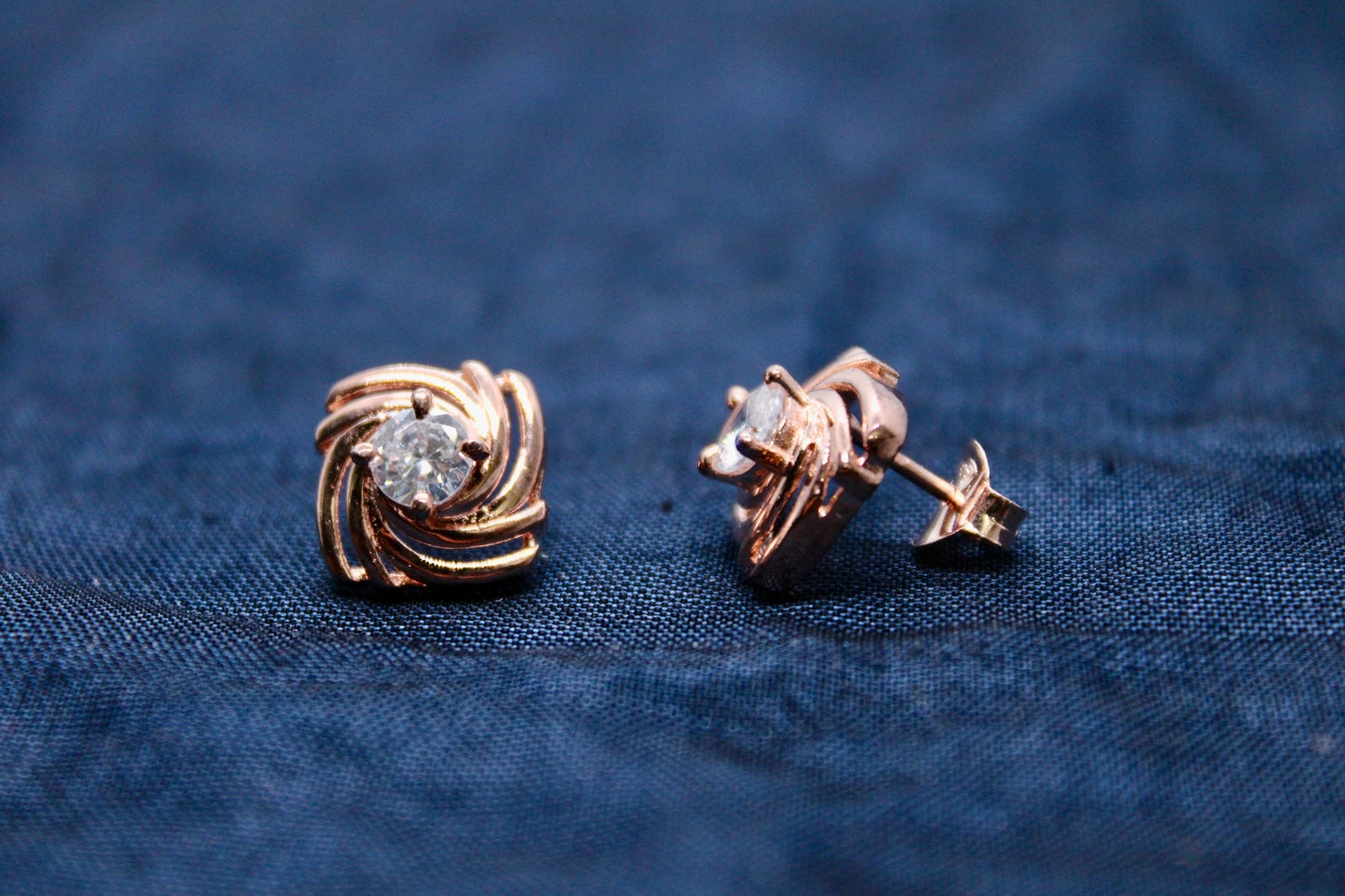 Diamond Stud Earring Sterling Silver Rose Gold
