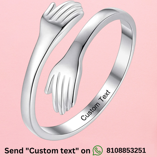 ENGRAVED PURE SILVER LOVE HUGGING HAND RING