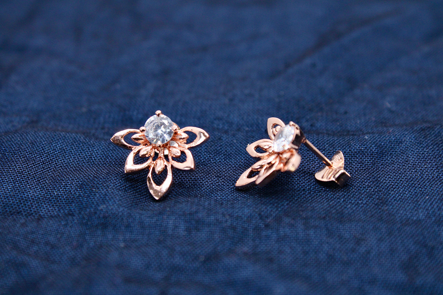 Trendy Sterling Silver Diamond Earring Rose Gold
