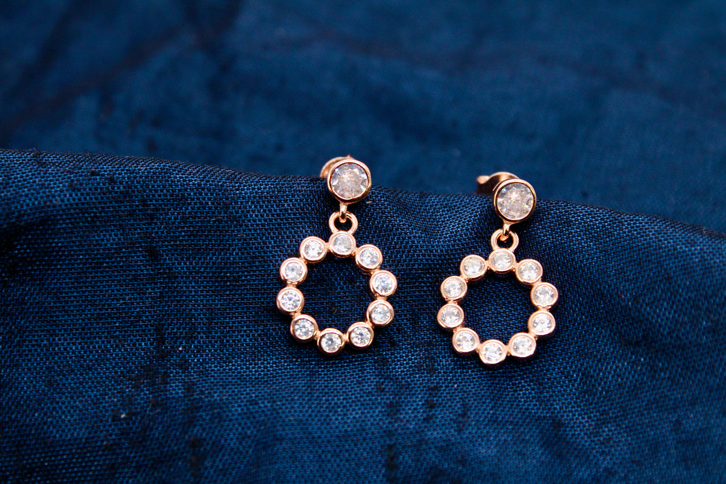 Trendy Diamond Sterling Silver Earrings in Rose Gold