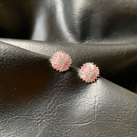 Pink diamond stone tops pure silver