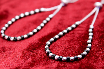 Black Beads Adjutable Silver Anklet - Single