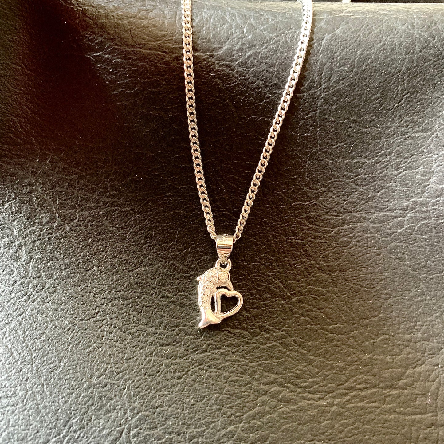 Fish Heart Pendant Necklace Pure Silver