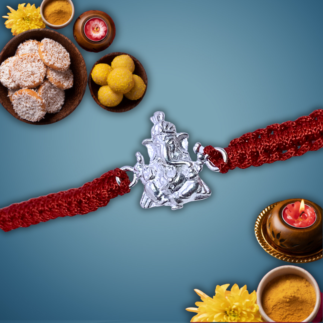 Ganesha Sterling Silver Rakhi - Silver Jewelery 925