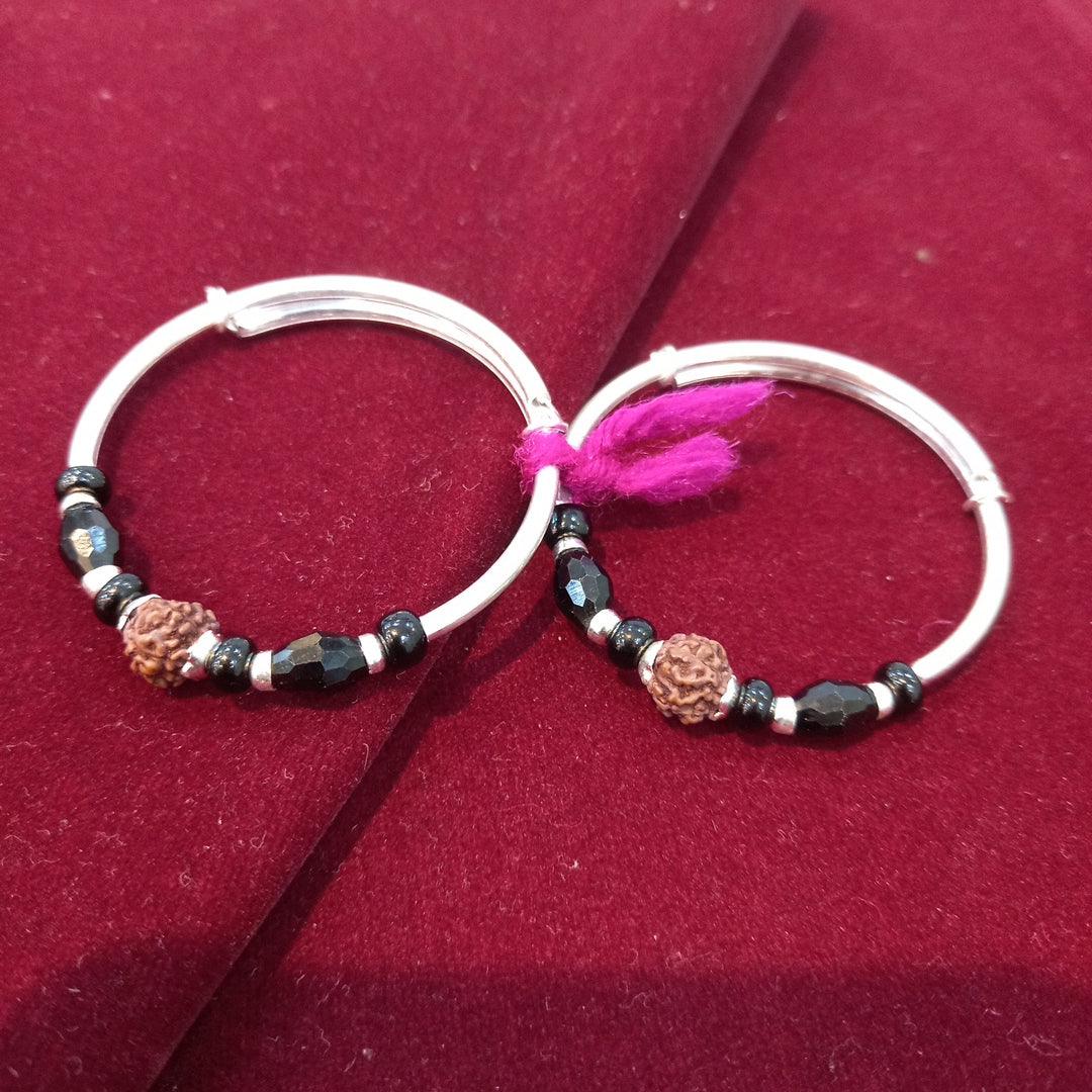 Kids Kada Rudraksh moti Adjustable - Silver Jewelery 925