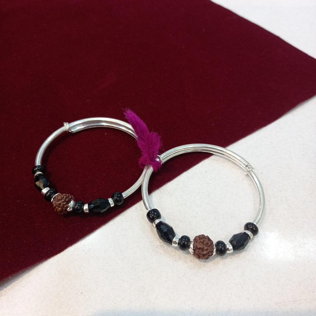 Kids Kada Rudraksh moti Adjustable - Silver Jewelery 925