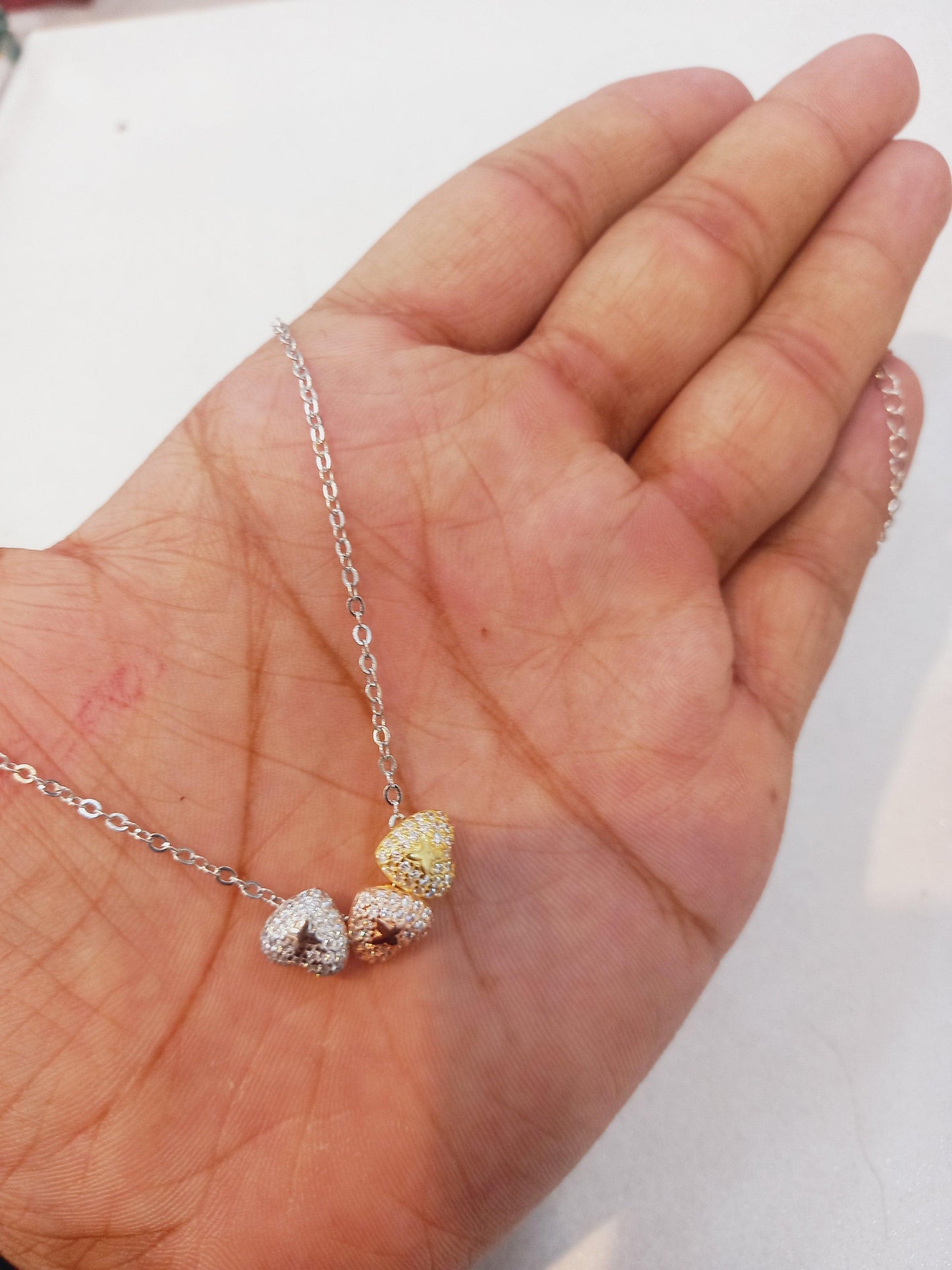 Chain pendant 3 heart - Silver Jewelery 925