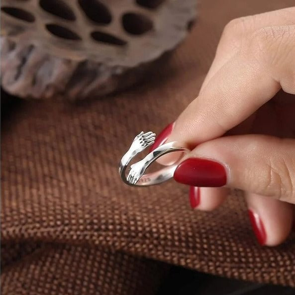 Pure Silver Love Hugging Hand Ring + Evil Eye Necklace - Silver Jewelery 925