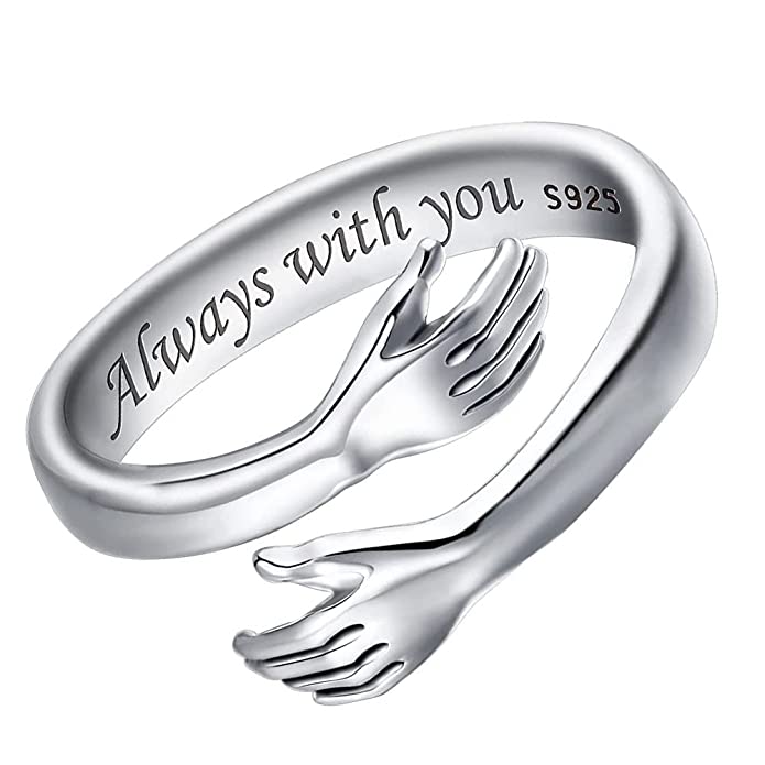 ENGRAVED PURE SILVER LOVE HUGGING HAND RING - Silver Jewelery 925