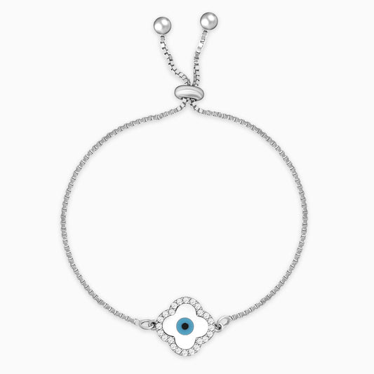 Silver Evil Eye Clover Adjustable Bracelet - Silver Jewelery 925