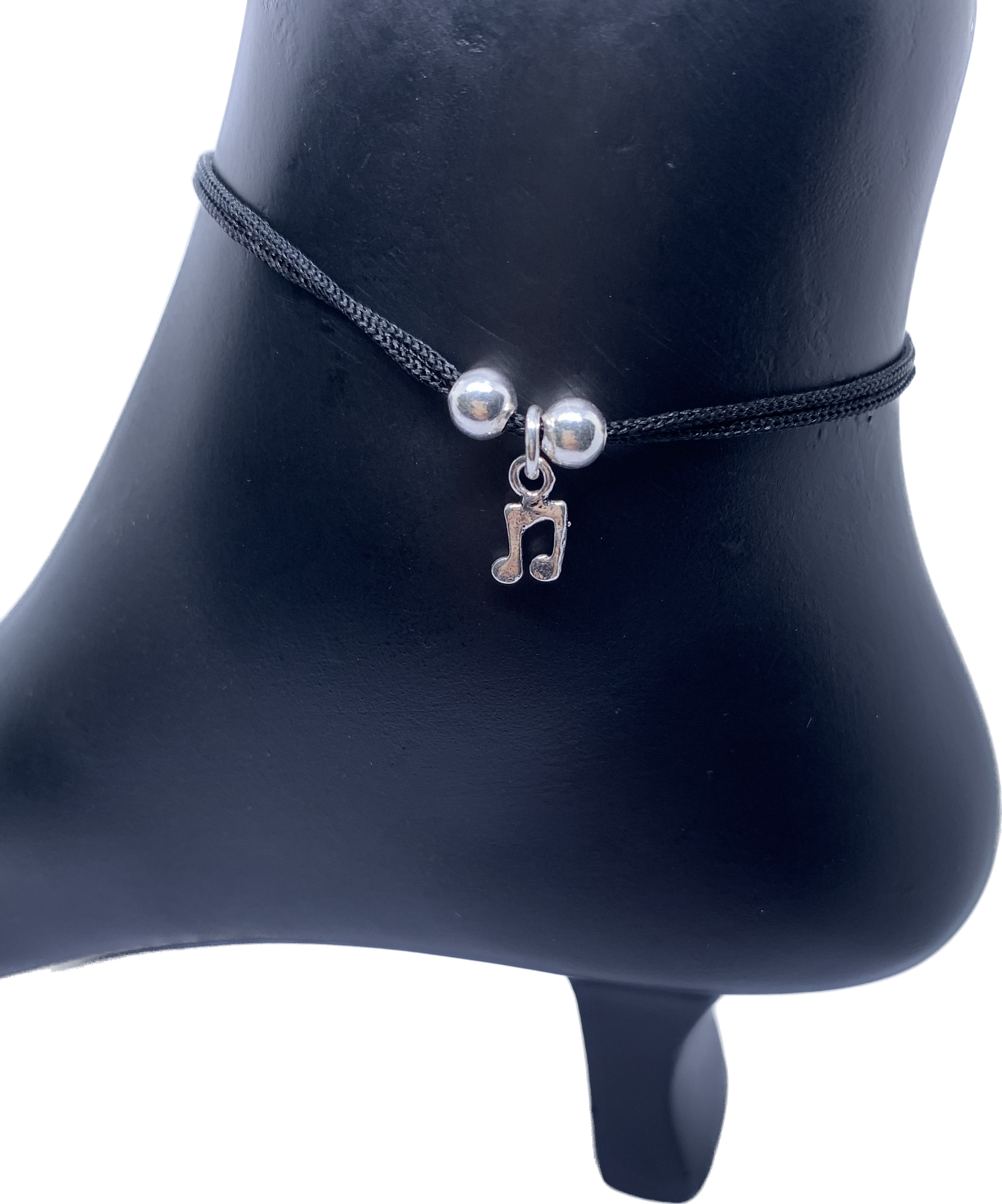 Black Thread Music Silver Anklet Adjustable - Silver Jewelery 925
