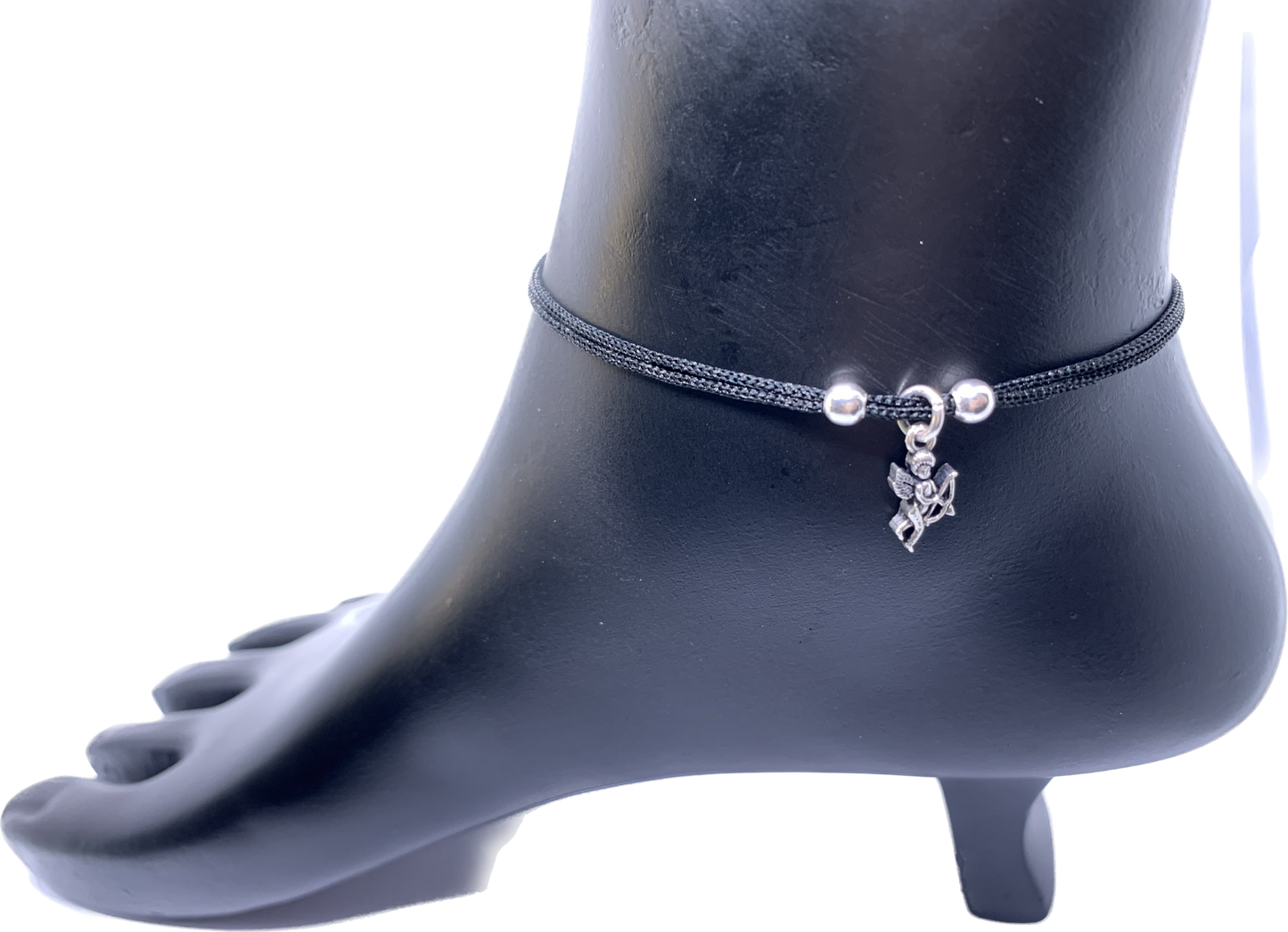 Black Thread Silver Anklet Adjustable - Silver Jewelery 925