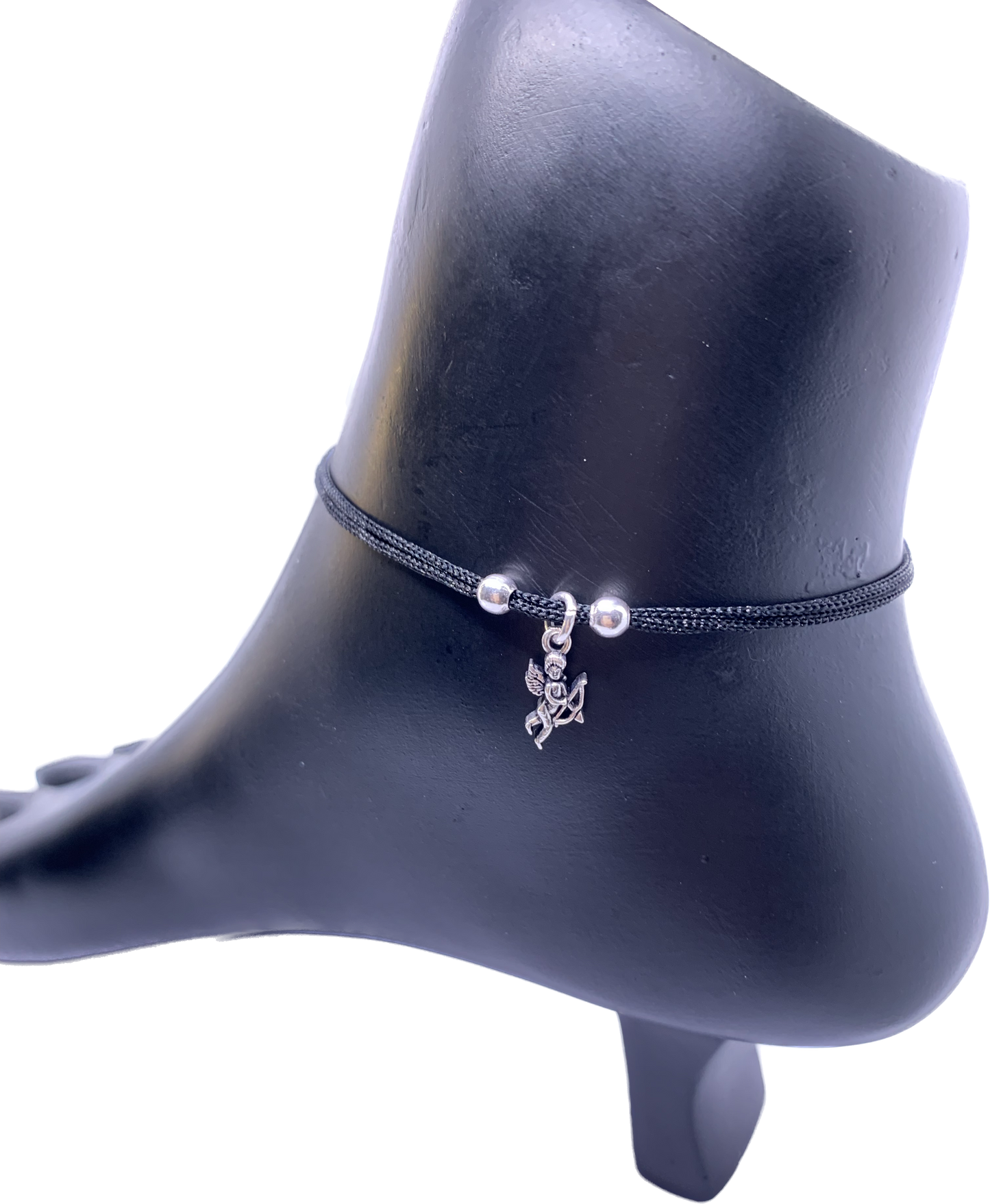 Black Thread Silver Anklet Adjustable - Silver Jewelery 925