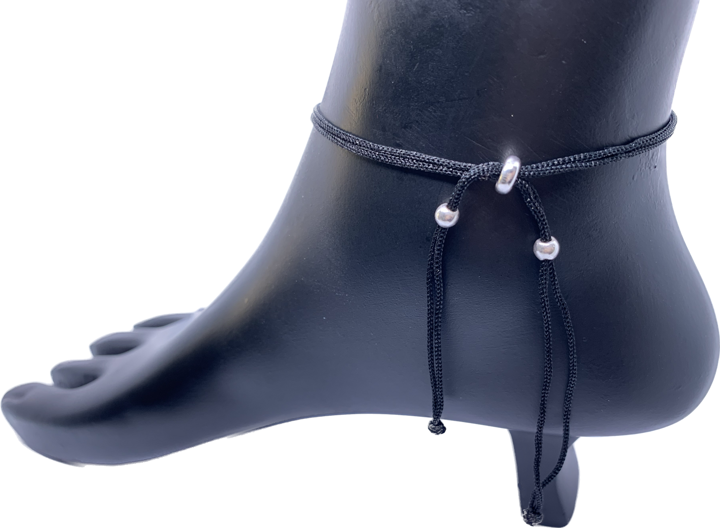 Black Thread Silver Anklet Adjustable - Silver Jewelery 925