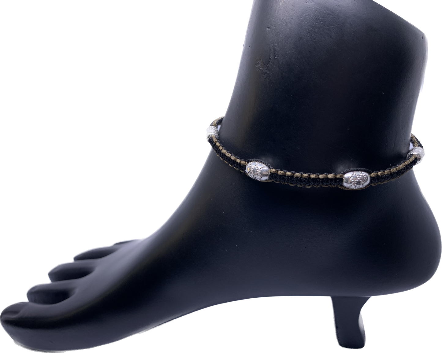 Black Thread Silver Anklet Adjustable - Silver Jewelery 925