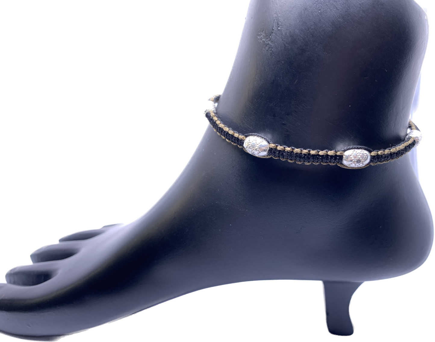Black Thread Silver Anklet Adjustable - Silver Jewelery 925