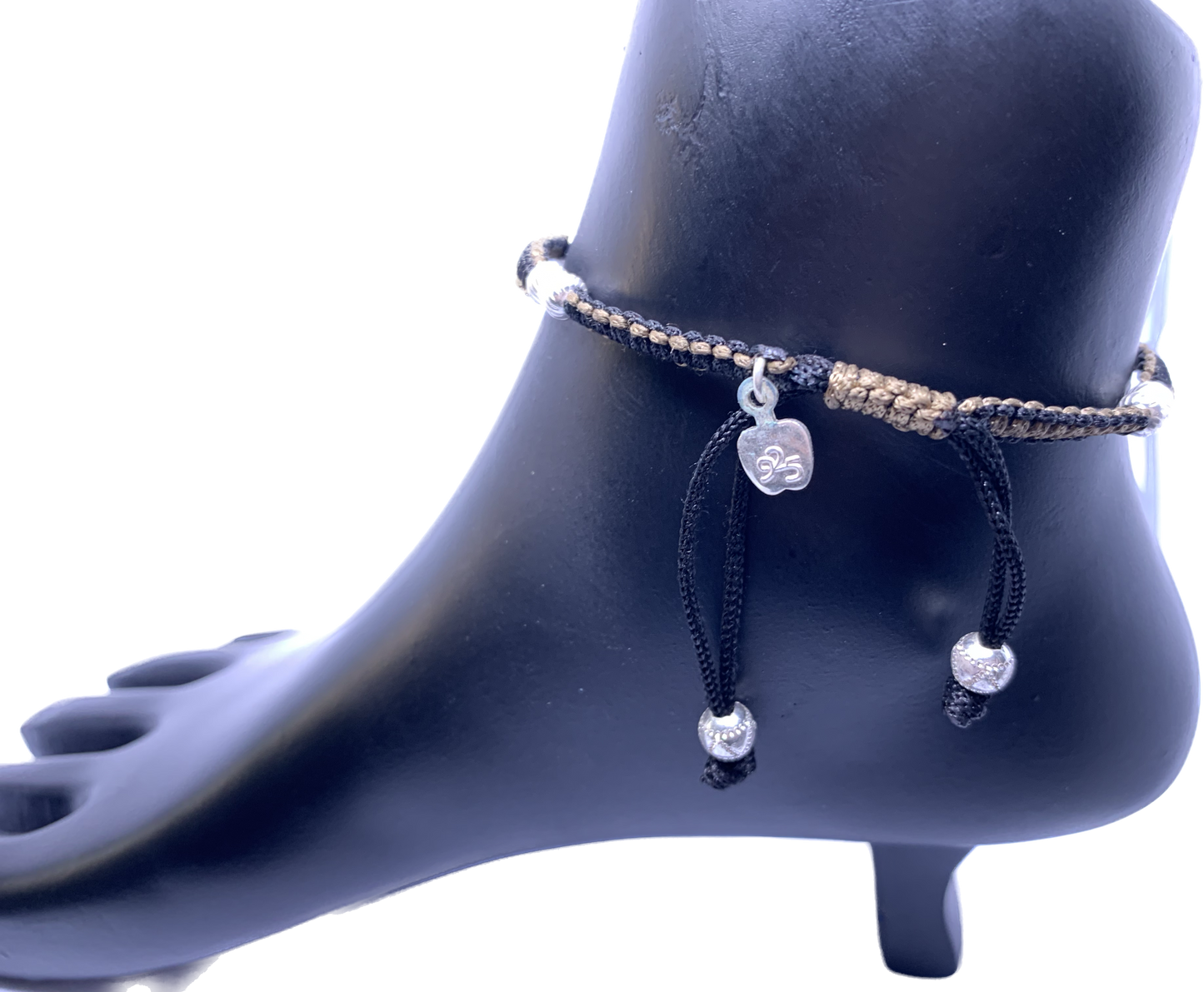 Black Thread Silver Anklet Adjustable - Silver Jewelery 925