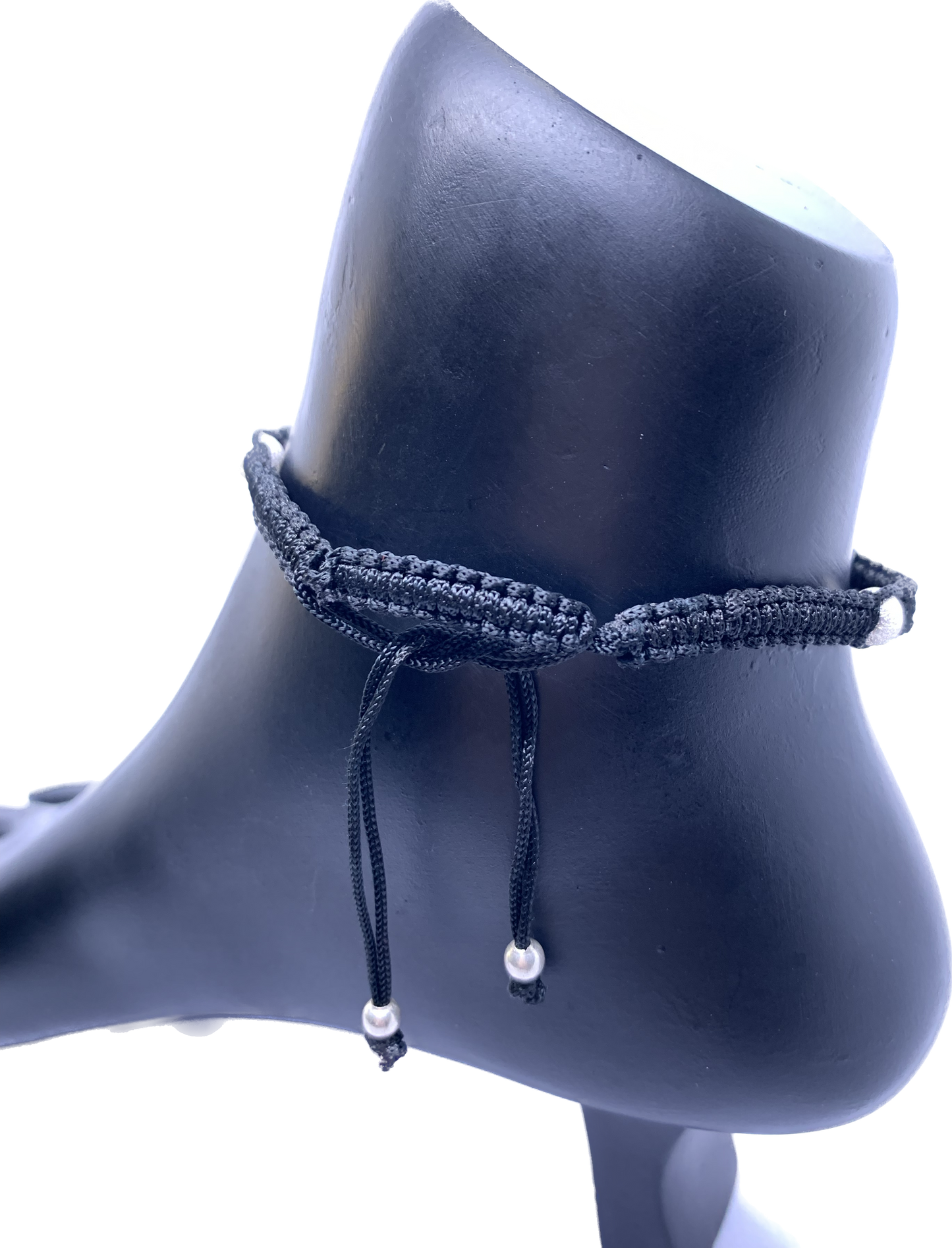 Black Tread Silver Anklet Adjustable - Silver Jewelery 925