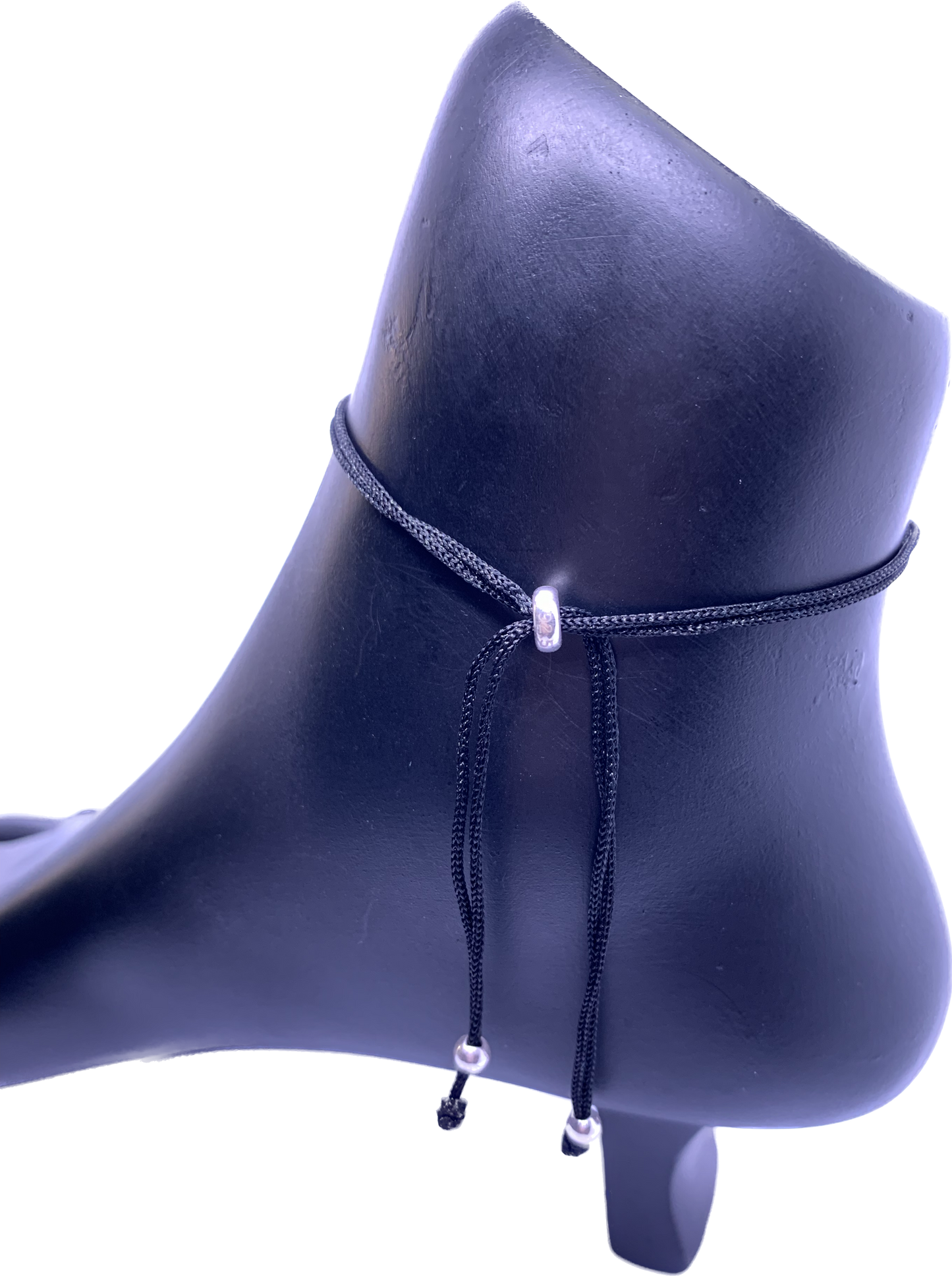 Black Tread Silver Anklet Adjustable - Silver Jewelery 925