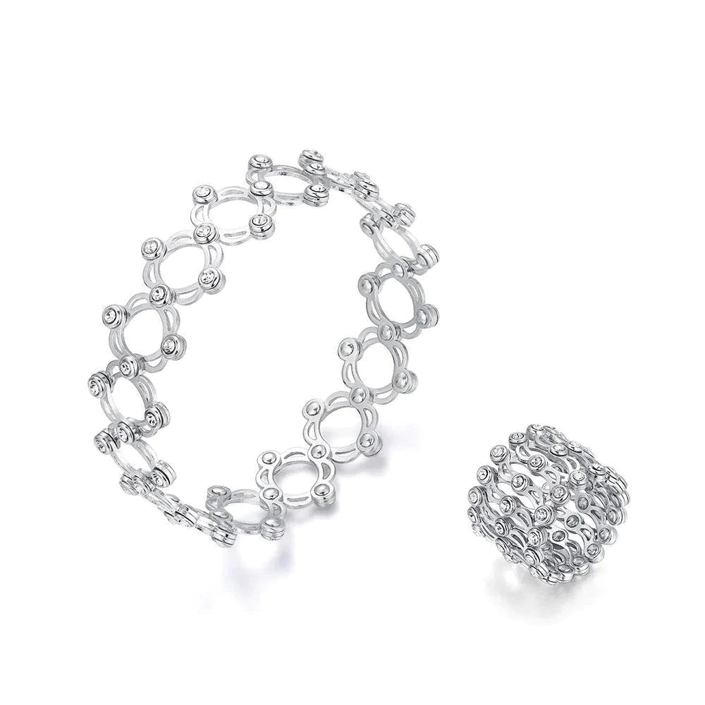 WAVERING ADJUSTABLE RING BRACELET - Silver Jewelery 925