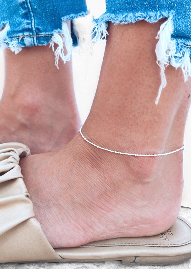Sterling Silver 925 Simple Dots Anklet - Silver Jewelery 925