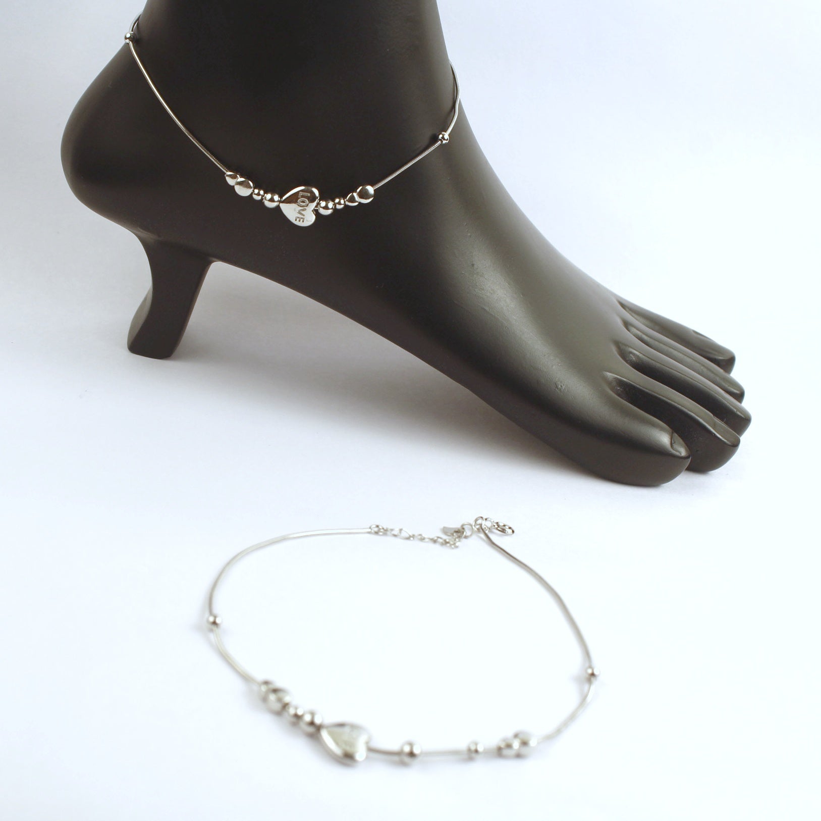 Pure Silver Love Heart Anklet - Silver Jewelery 925