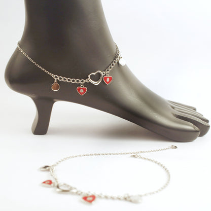 Pure Silver Heart Shape Anklet - Silver Jewelery 925