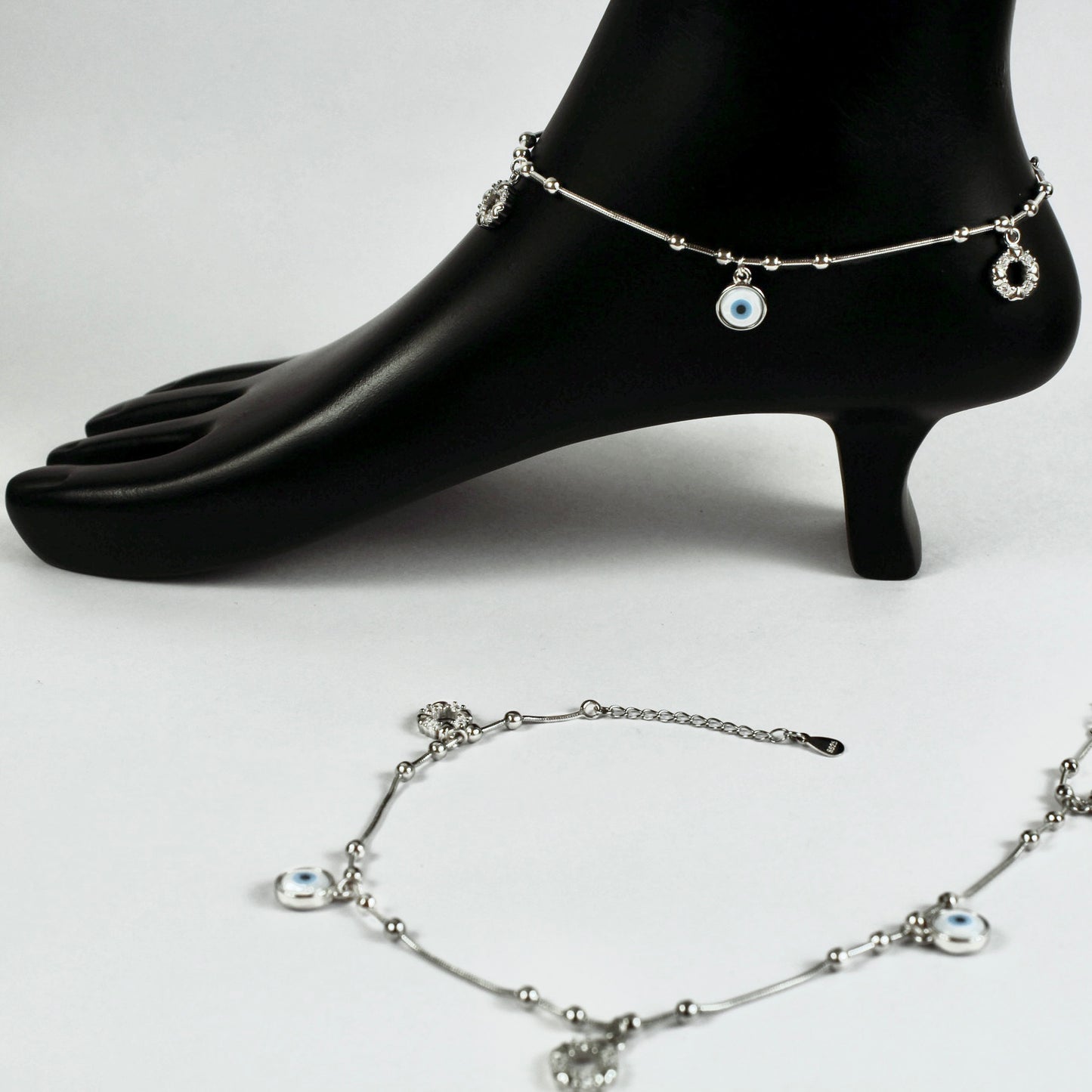 Evil Eye Pure Silver Anklet - Silver Jewelery 925