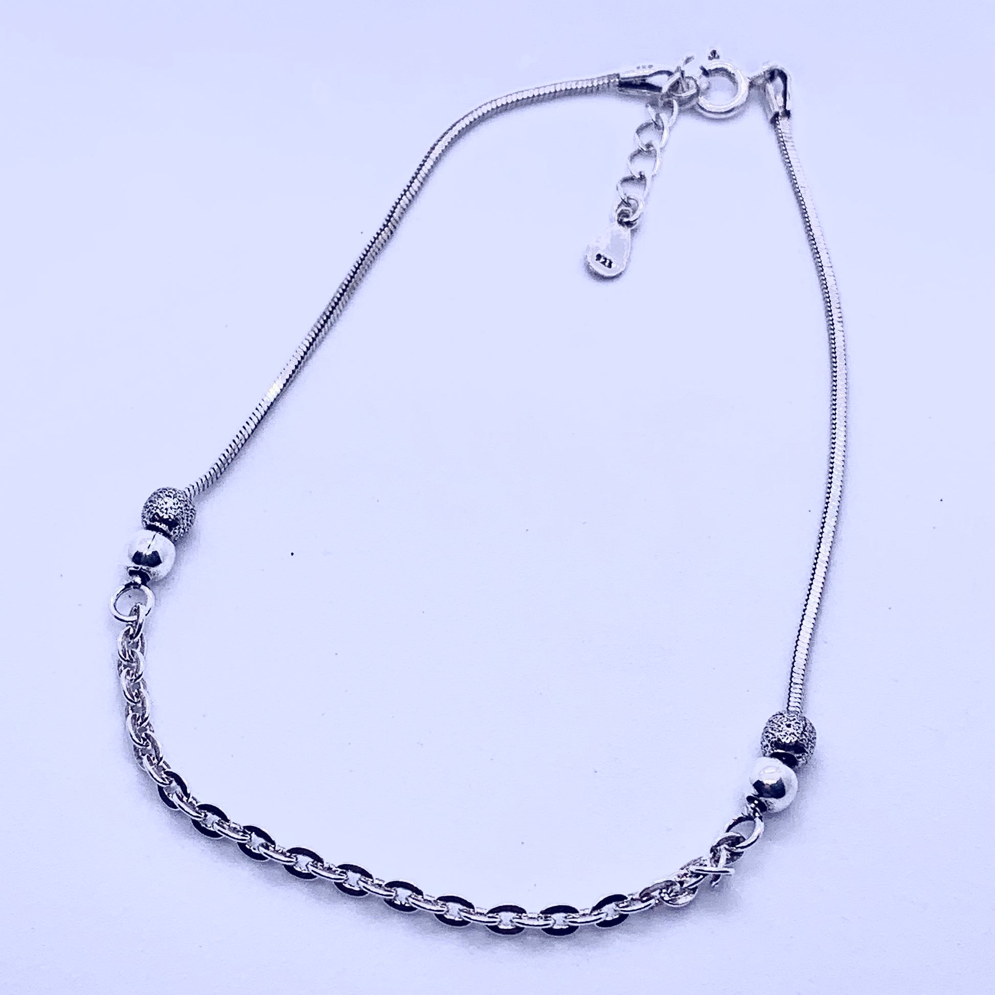 Beautiful Rope and Chain Pure Silver Anklet - Silver Jewelery 925