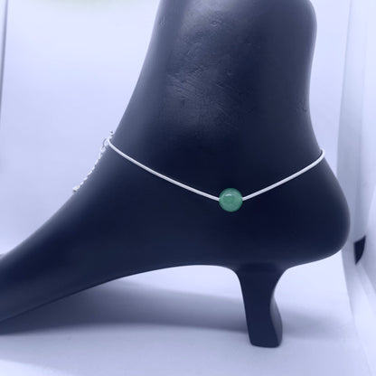 Green Ball Pure Silver Anklet - Silver Jewelery 925
