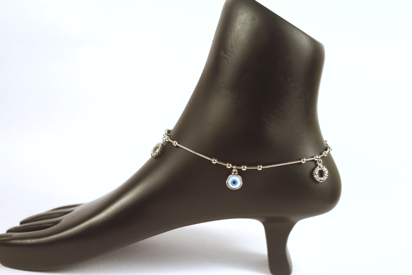 Evil Eye Pure Silver Anklet - Silver Jewelery 925
