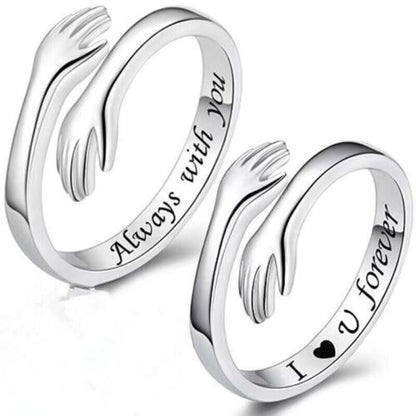 ENGRAVED PURE SILVER LOVE HUGGING HAND RING - Silver Jewelery 925