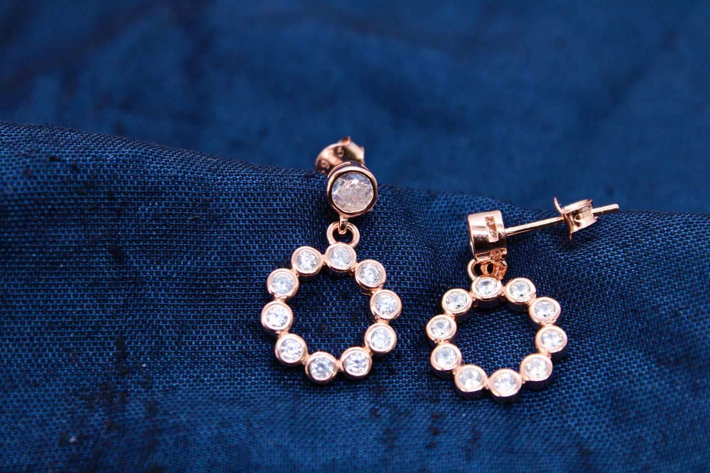 Trendy Diamond Sterling Silver Earrings in Rose Gold
