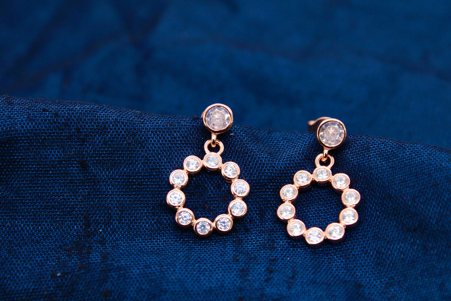 Trendy Diamond Sterling Silver Earrings in Rose Gold