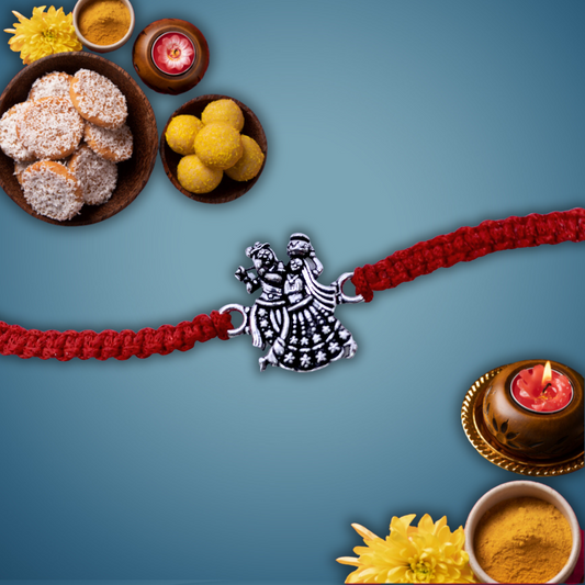 Radhe Krishna Sterling Silver Rakhi - Silver Jewelery 925