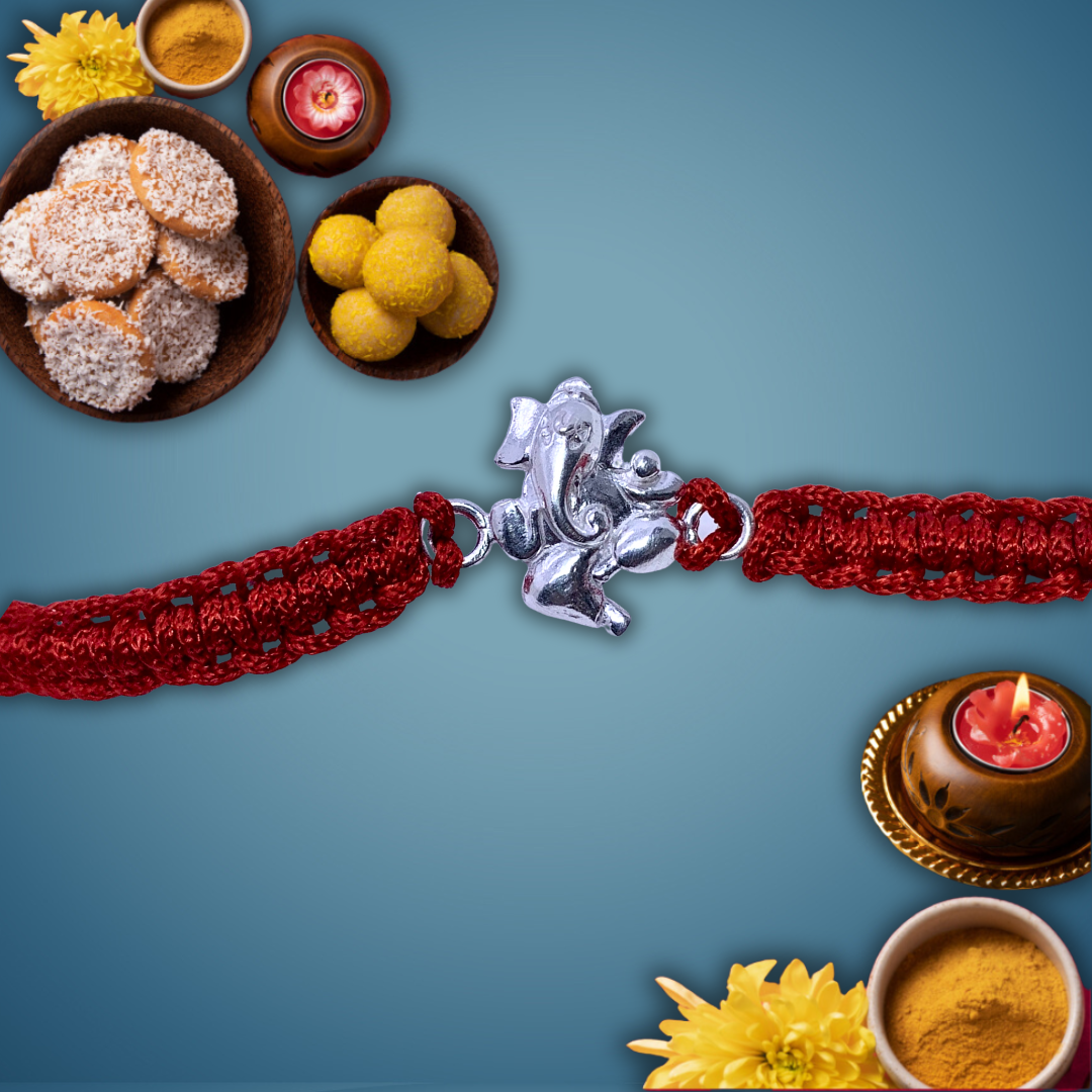 Ganesha Sterling Silver Rakhi - Silver Jewelery 925