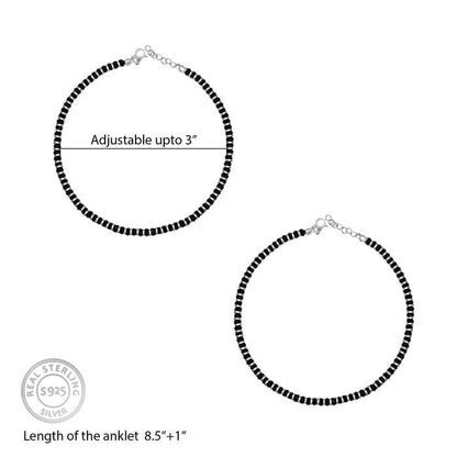 Silver Black Bead Anklet Single - Silver Jewelery 925