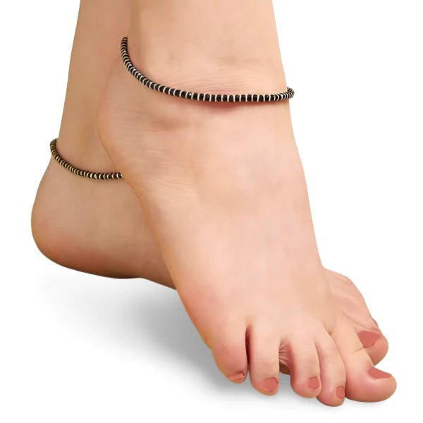 Silver Black Bead Anklet Single - Silver Jewelery 925